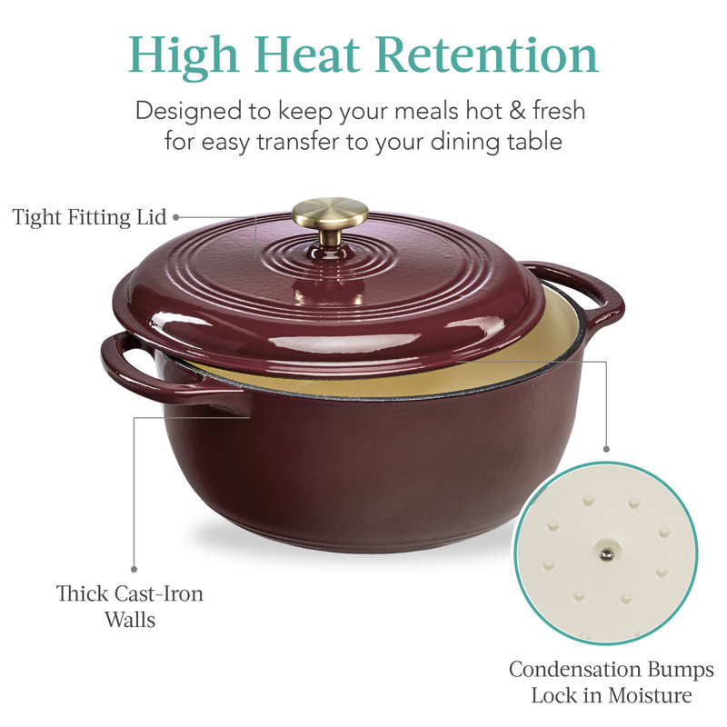 6 Quart Dark Red Enameled Cast Iron Dutch Oven with Lid