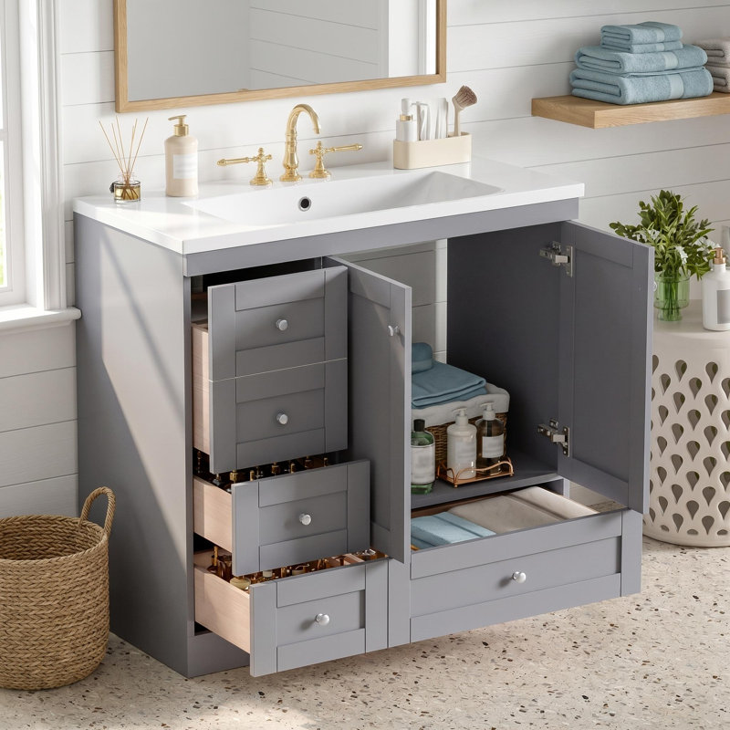 Meuble-lavabo sur pieds 36 po avec lavabo en résine, Gris