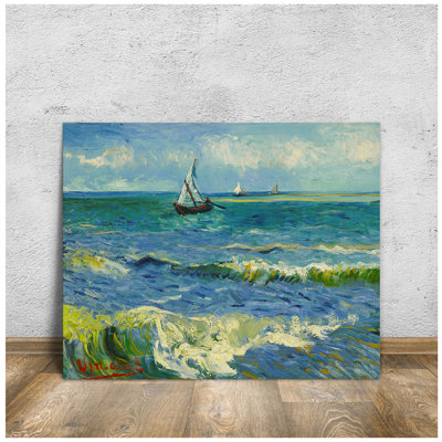 The Sea at Les Saintes-Maries by Vincent Van Gogh Size:30x36x1.5" Canvas Prints Giclee Print Wall Art for Home Decor