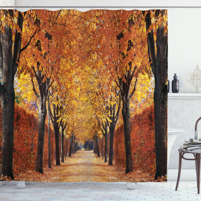 East Urban Home Autumn Shower Curtain Pathway in the Woods Orange Brown