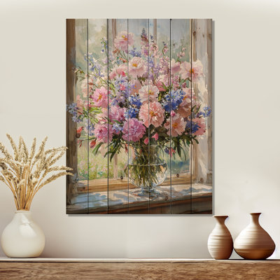 Bouquet d'été pastel - Bouquets de bois assortis - Décoration sur bois de pin naturel