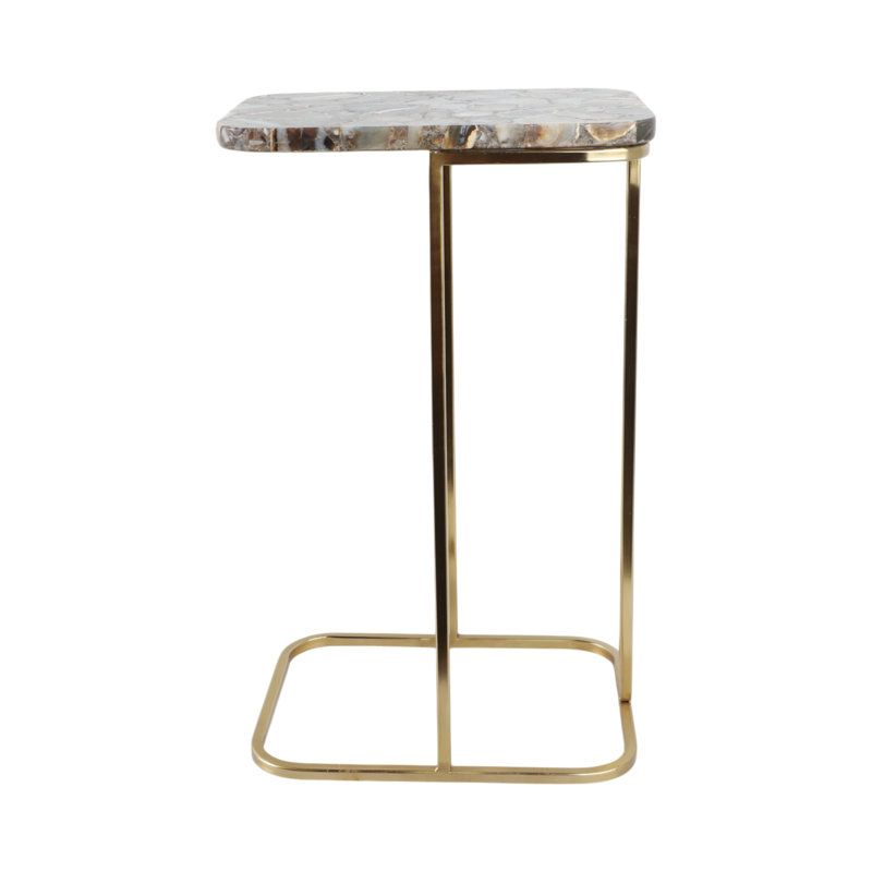 Sagebrook Home 24X15" Agate Top C-Table, White/Gold, Black