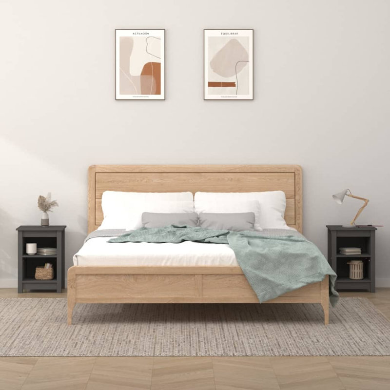 Brayden Studio Bedside Cabinets 2 Pcs 40X35x55 Cm Solid Wood Pine, Set of 2, Grey
