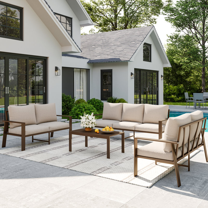 7 Person Sofa Seating Group With Coffee Table, Beige, No