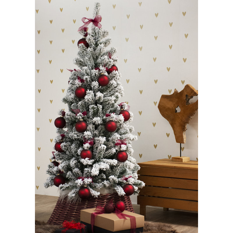 Chamonix Green with White Flocked Spruce Artificial Christmas Tree with Stand, 180cm H
