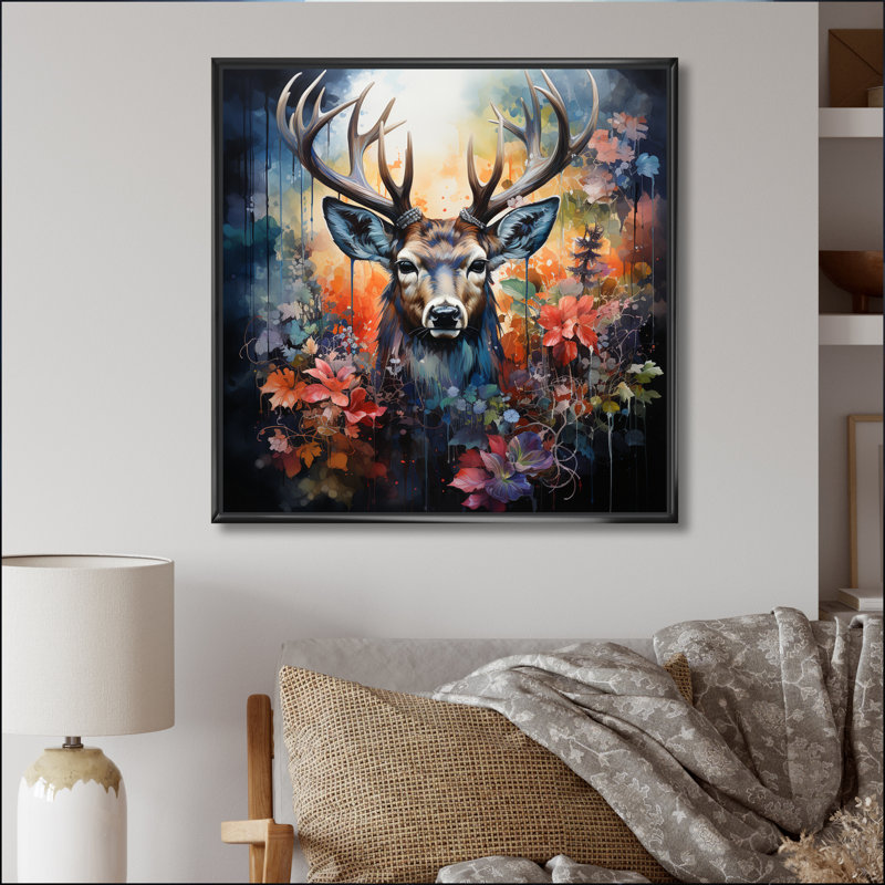 " Deer Wilderness Symphony ", Black Floater Framed, 24" H x 24" W