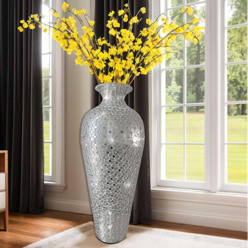 Iesha 20 Inch Glass Floor Vase, Silver