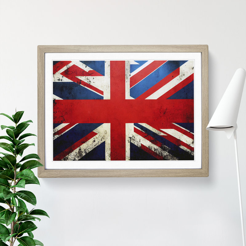 XH1022-6701X Painted Union Jack Flag Vol.4 1 Piece Single Picture Frame Painting, 46cm H x 64cm W x 2cm D, Oak Framed