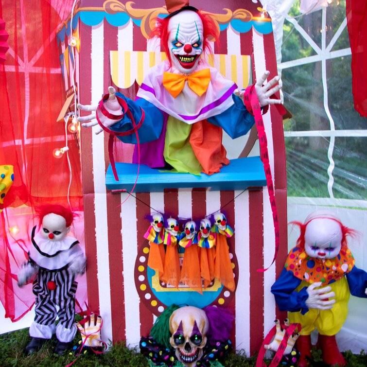 Pewter Mini Circus Clowns Figurines Set of 4 Wood Showcase Shadow box.