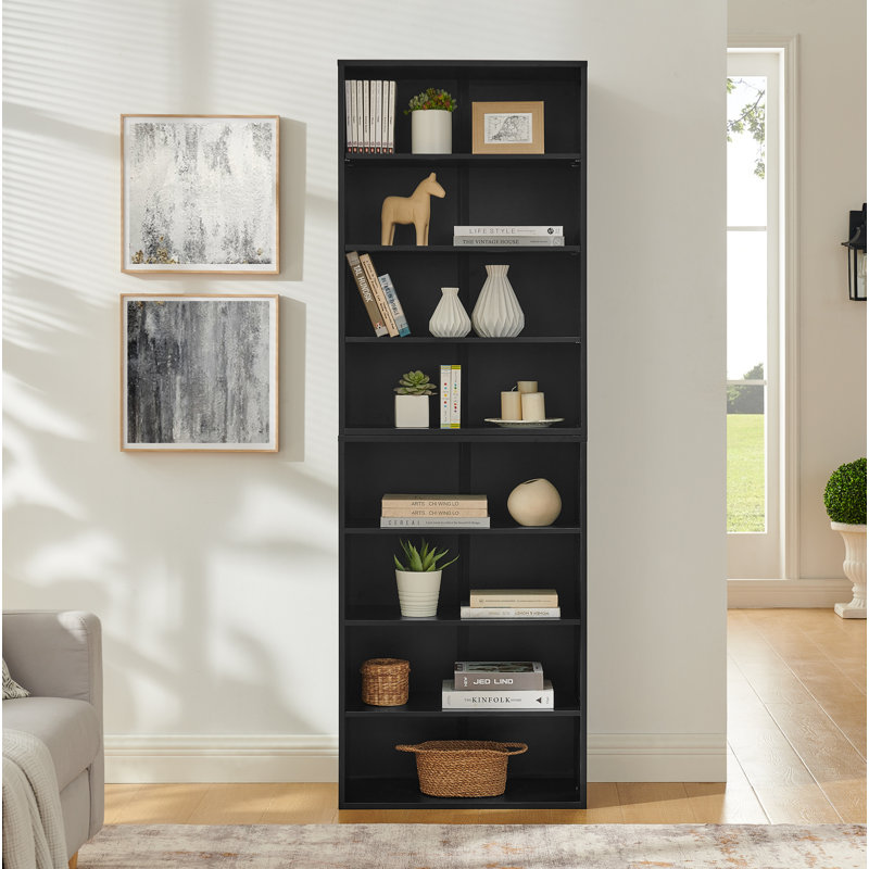 Black CD DVD Storage Cabinet with Adjustable Shelves - 8-Layer Multimedia Bookcase, Detachable into Two 4-Layer Units for Home Office Organization