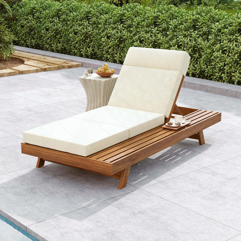 Méridienne en bois d'acacia avec appui-tête et coussin à 3 plis beige de 4 pouces, Beige