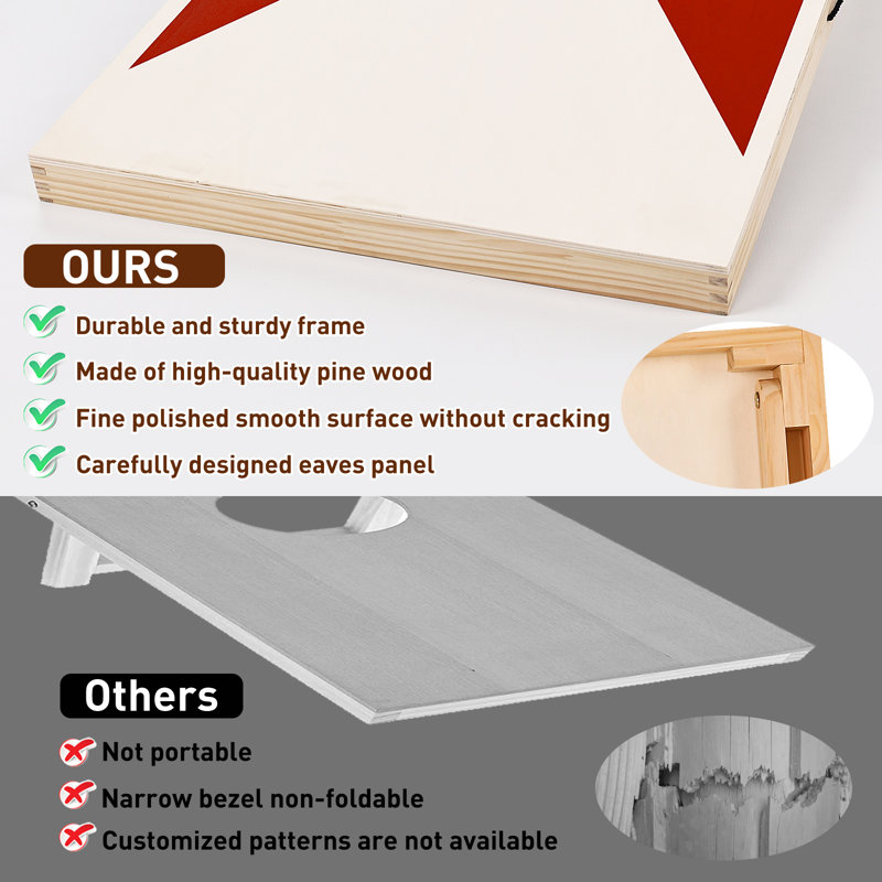 Solid Wood Premium Cornhole Set - 3 Feet X 2 Feet Game Boards with Carrying Case, Includes Set Of 8 Corn Hole Toss Bags, Red