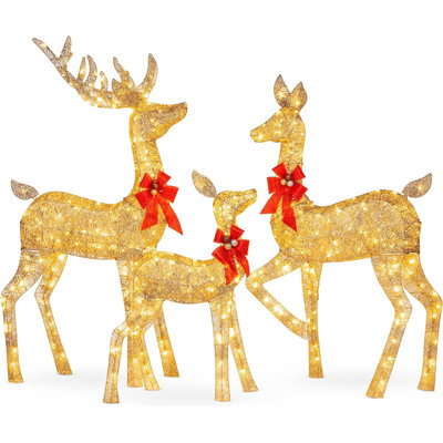 3-Piece Lighted Christmas Deer Set Outdoor Yard Decoration w/ 360 LED Lights, Stakes -  The Holiday Aisle®, 4375A54FB3754B66AB165B7943812FB8