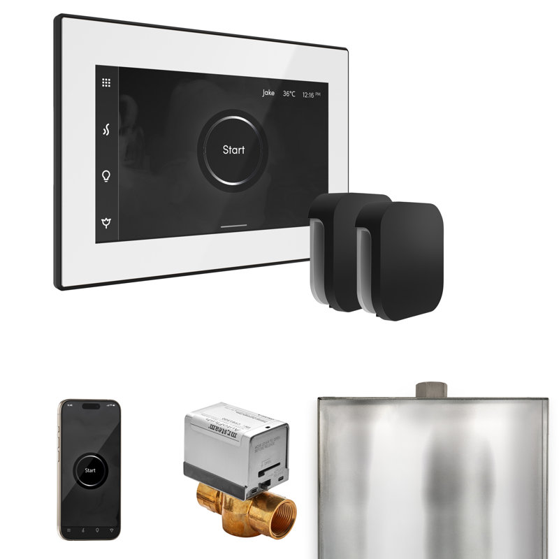 Ensemble de commande de douche à vapeur XButler Max avec contrôle iSteamX et tête de vapeur en blanc , Noir mat