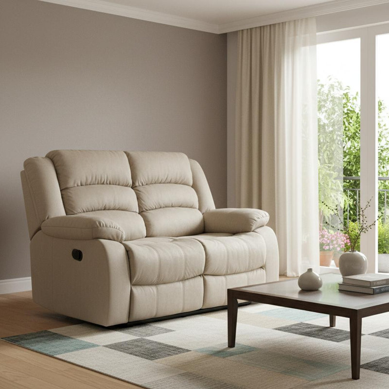  60" Beige Microfiber Manual Reclining Loveseat