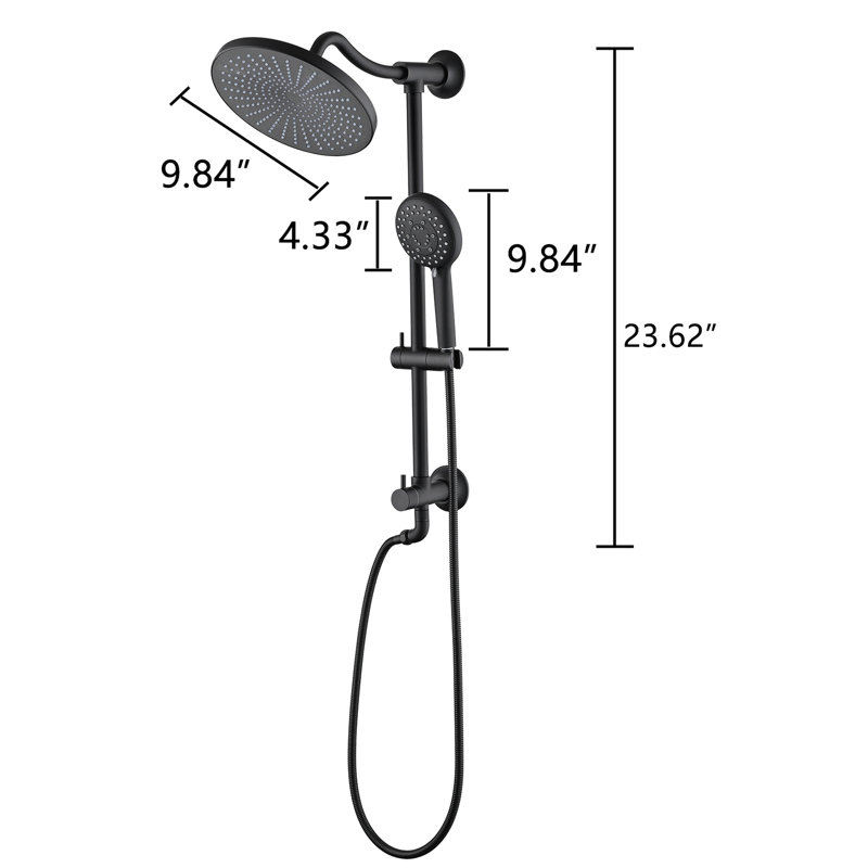 5-Setting Slide Bar Shower System - Matte Black Dual Head 1.8 Gpm Wall Mounted Adjustable Spray Resists Corrosion Hand Included Swivel Spout Handheld Pattern Hose Length 59 In