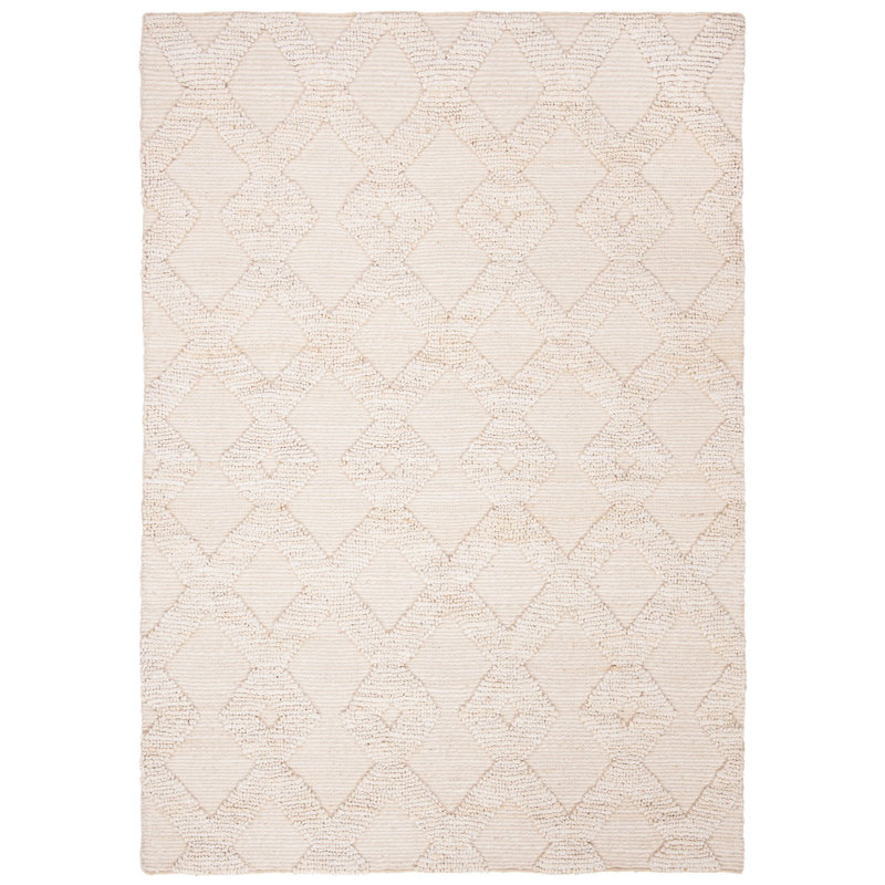 Highland Natural Fiber Hand Woven Jute/Cotton Geometric Rug in Ivory, Rectangle 5' x 8'