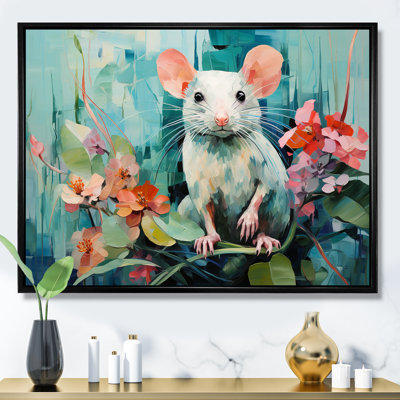«Green Curious Rat Blooms» - souris, art mural