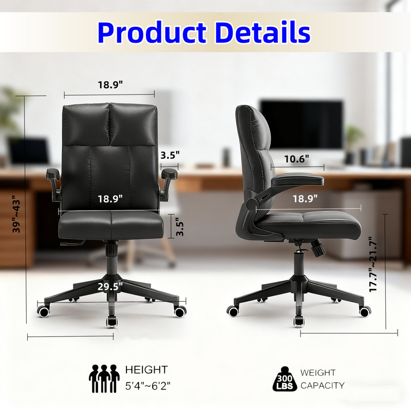 Pu Home Office Chair,ergonomic Desk,executive Chair Computer Task Chair, Rolling Swivel Chair With Arms, Black