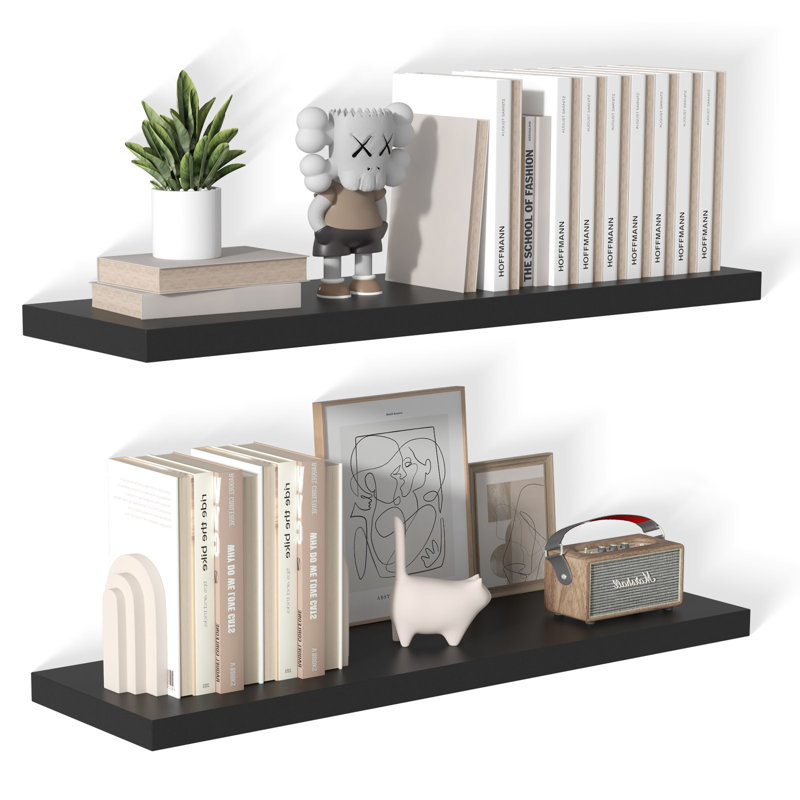  12 Inch Deep Floating Shelf, 40 x12 Inch Large Wall Mounted Shelf for Kitchen, Bathroom, Living Room, Black (2 Pack), Black