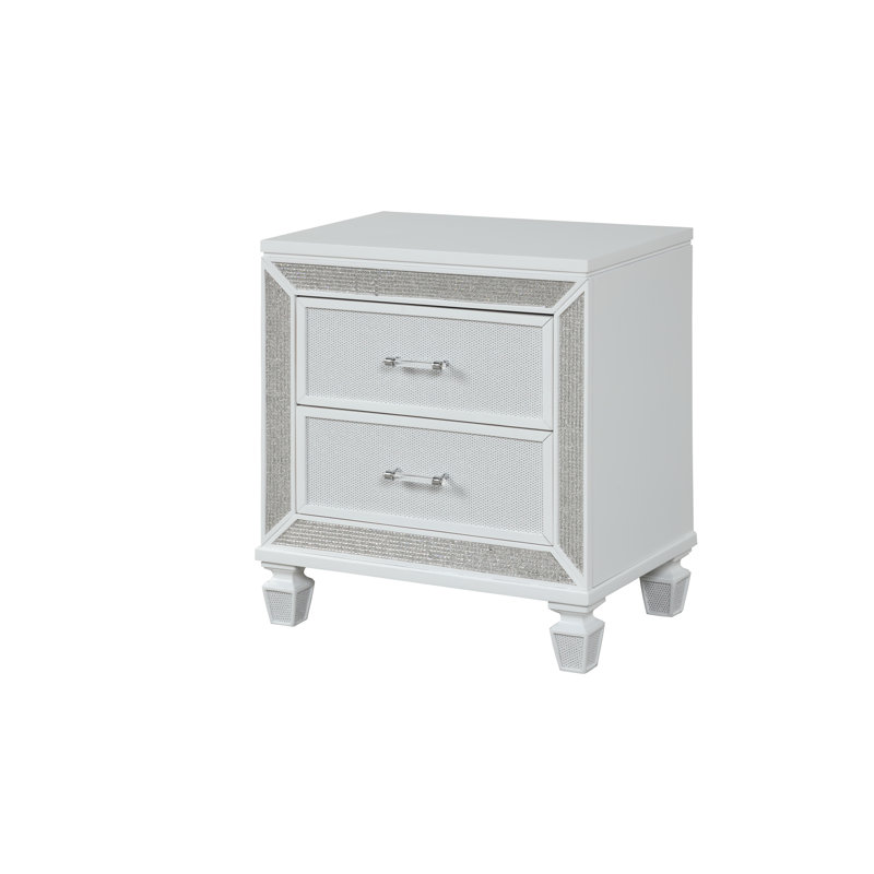 Table de chevet à 2 tiroirs en cristal de style moderne en bois fini blanc