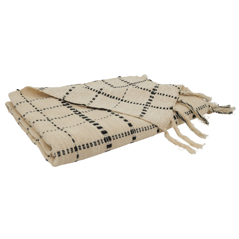 Beige and Black Cotton Reversible Throw Blanket