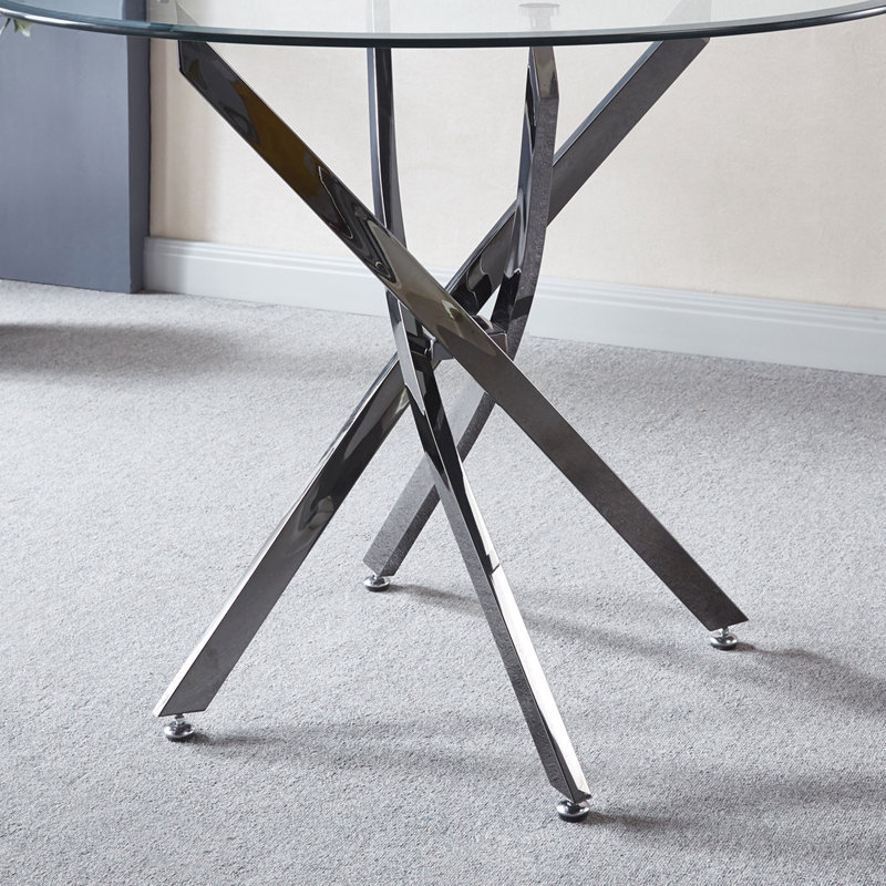 Godwin Pedestal Dining Table,Round Clear Dining Tempered Glass Table with Chrome Legs,dining room table,dining tables,Round Top Shape,dinning table,dining room table