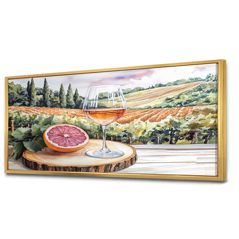 Birtie - Vineyard, art mural, H 28 po x l 60 po, Impression encadrée flottante, Or