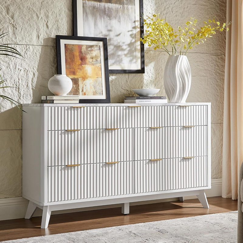Commode à 7 tiroirs avec design cannelé, Blanc