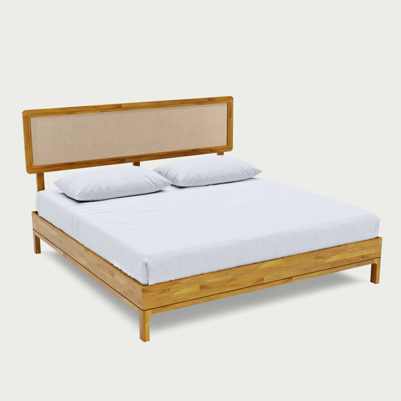 Anspach Solid Wood Platform Bed with Headboard, Bohemian Bed Frame, King, Natural