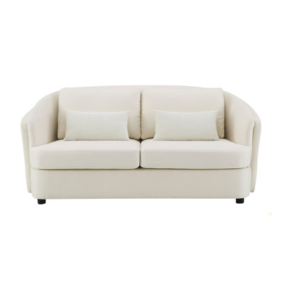 Mariko Beige Linen Loveseat With 2 Toss Pillows