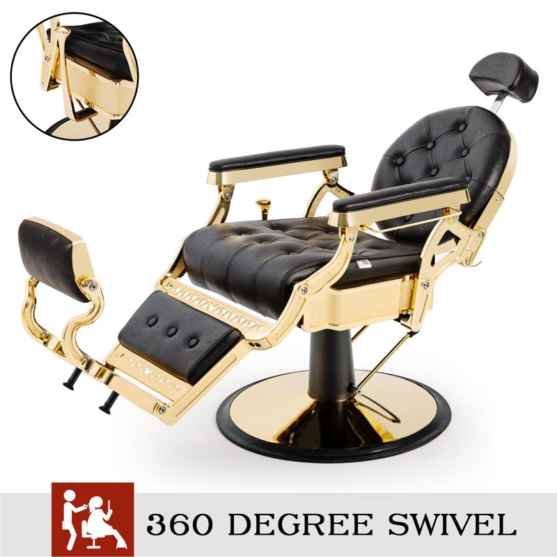 Fauteuil de salon inclinable en similicuir noir et doré Inbox Zero Rotation