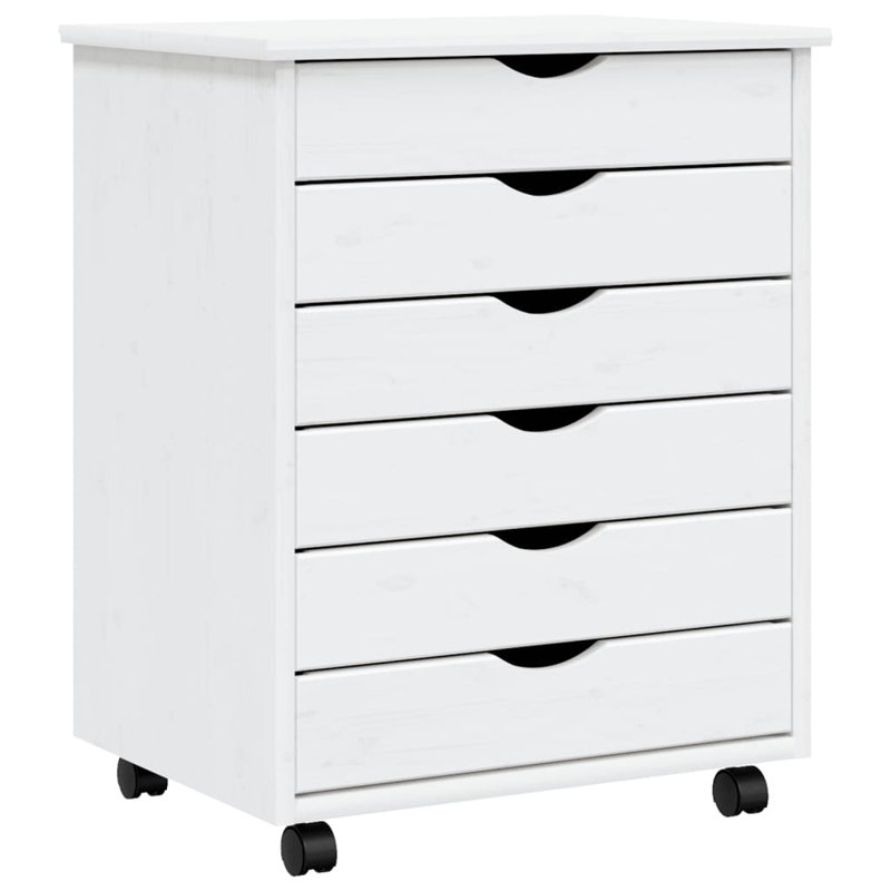 Ladehe MOSS 6-Drawer Chest with Wheels, Solid Pinewood, White