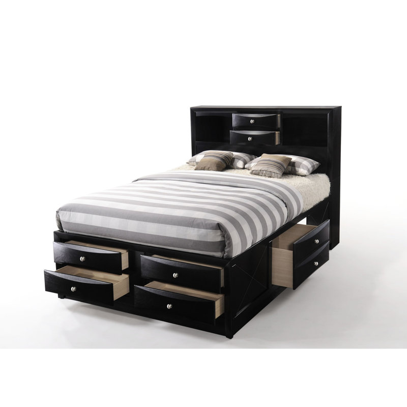 Black Full Storage Bed - 8 Drawers, No Box Spring, Wood Build With Facility, Pattern Linking Process