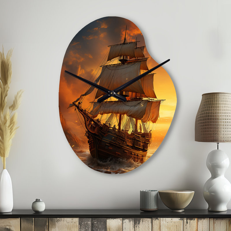 Altessa pirate bateau pillage héritage - pirate horloge murale de forme irrégulière, horloge murale moderne asymétrique
