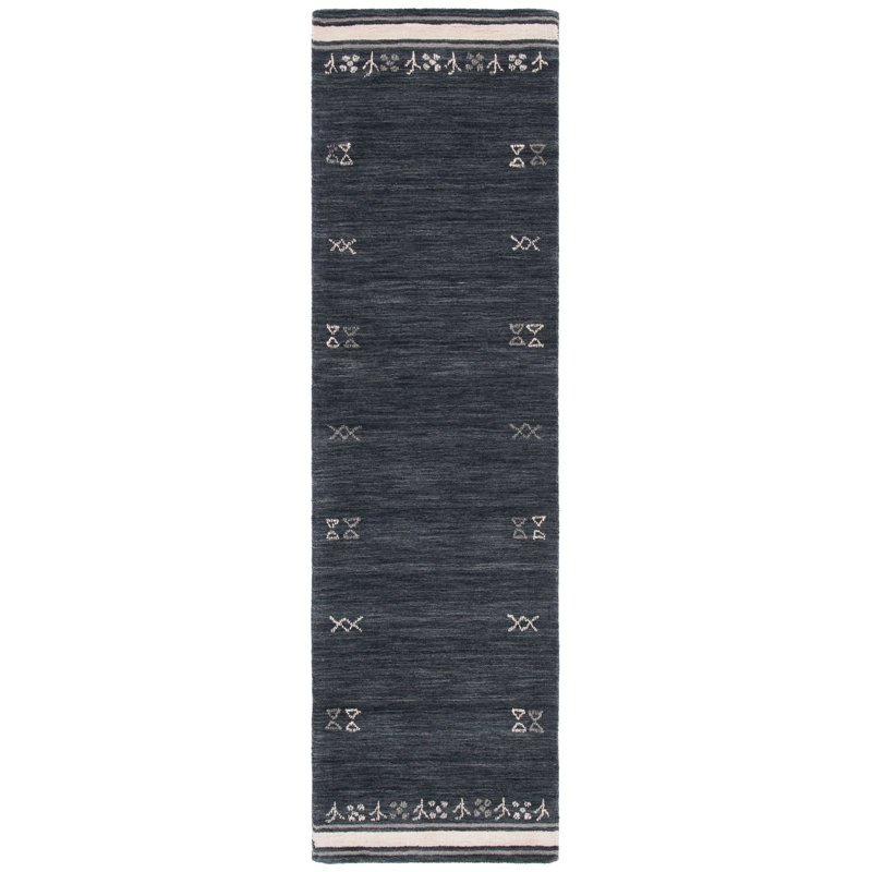 Tapis gris anthracite en laine fait à la main Santiago, Tapis de couloir 2 pi 3 po x 8 pi