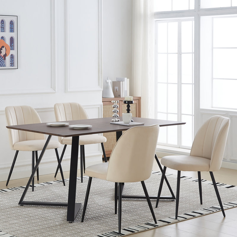 Barez Velvet/Suede Upholstered Armless Dining Chair with Adjustable Feet, Beige