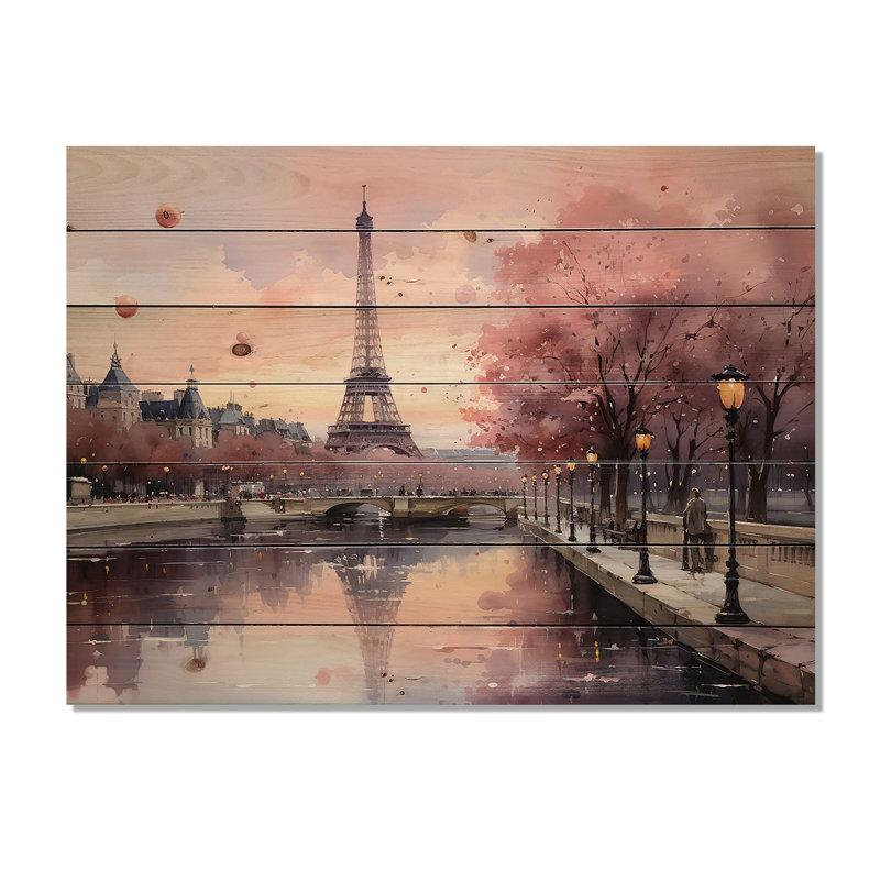 «Pink Twilight Rendezvous In Paris II», reproduction sur bois, H 10 po x l 20 po x P 0,78 po