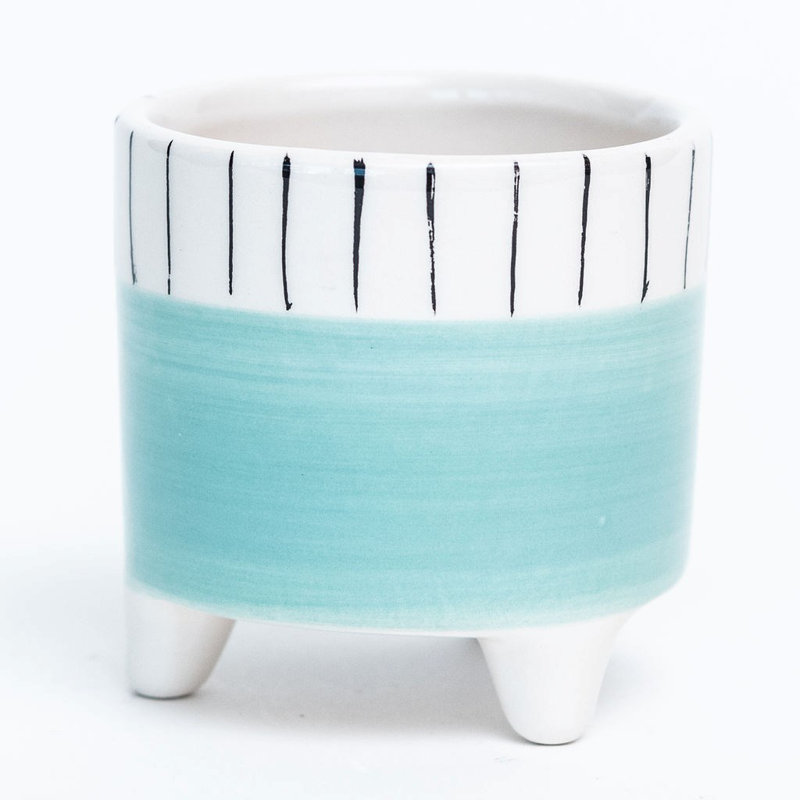 Lucette Ceramic Planter, Blue, 3.1" H x 2.9" W x 2.9" D