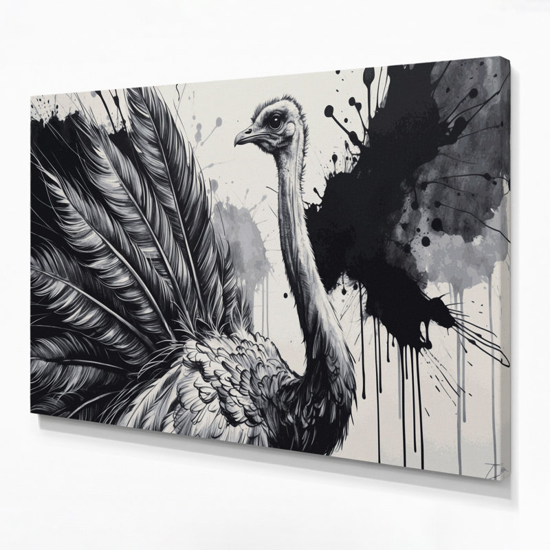 Faune autruche grise, art mural sur toile, H 24 po x l 36 po