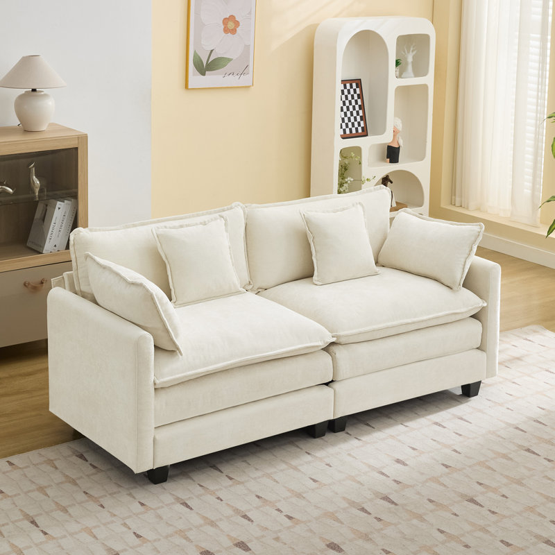 Canapé modulaire en tissu d'ameublement Chenille, Beige, 2 places