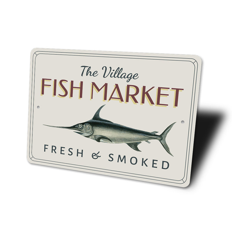 Enseigne de marché de poisson Village, H 10 po x l 14 po x P 0,04 po