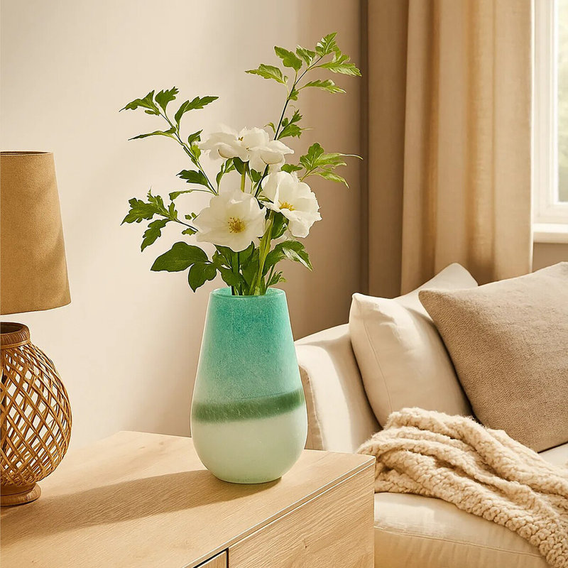 Josepha Glass Table Vase, Turquoise/White, 30cm H x 17cm W x 17cm D