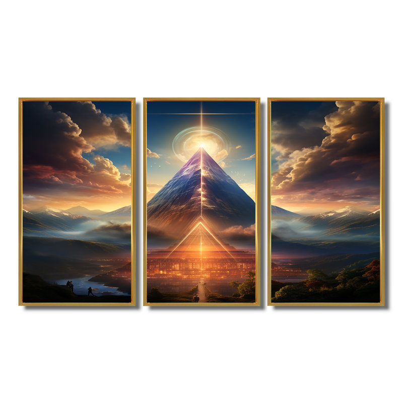 Demetra - ensemble de reproduction d'art mural paysage abstrait, Cadre flottant doré, H 40 po x l 60 po x P 1 po