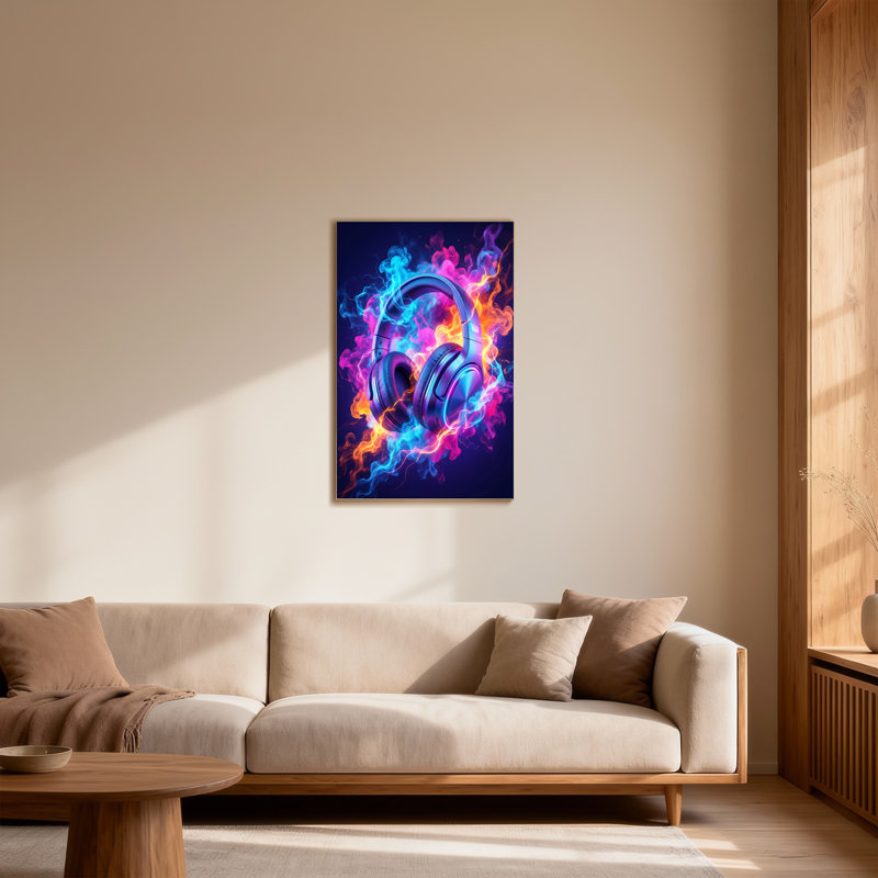 Abstrait casque coloré avec flammes vibrantes et fumée, H 40 po x l 28 po
