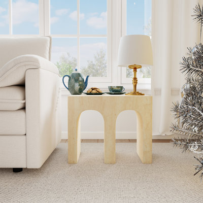 M-Shaped Faux Marble Side Table, Modern End Table For Living Room/Hallway