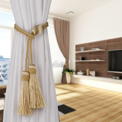 Curtain Tiebacks With Tassel,Modern Rope Window Curtain Ties Backs For Draperies, Outdoor Elegant Decorative Curtain Holdbacks 4 Pack