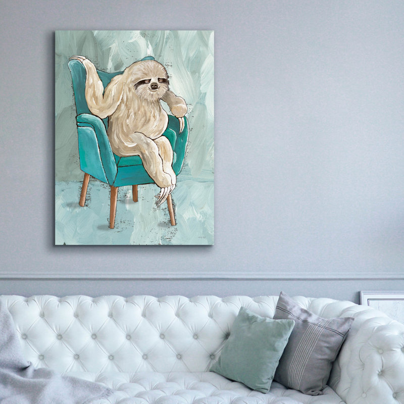  «Chill Sloth 1» par Cindy Jacobs, art mural sur toile, 40 po x 54 po