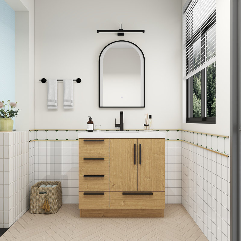 Meuble-lavabo autoportant avec tiroirs latéraux Carla, Chêne naturel, 35"