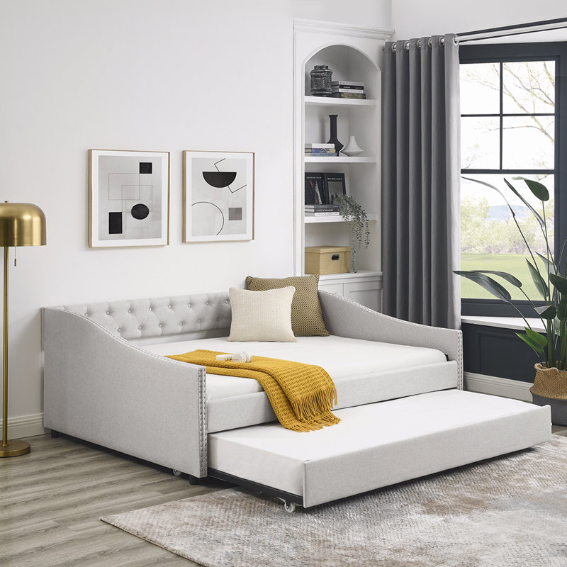 Lit tapissier Janalle, Beige, Double TG
